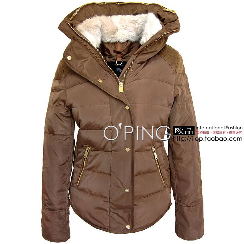 Free Shipping 2013 Spring  vintage elegant casual suede fabric patchwork fur collar hooded 70 goatswool down coat
