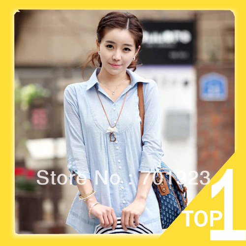 free shipping 2013 spring Wholesale fashion womens slim shirts cottons 3/4 long sleeve Y7503