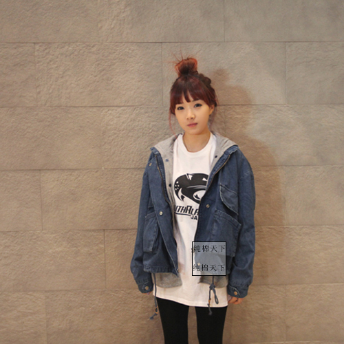 Free Shipping 2013 Spring     women batwing sleeve frock twinset denim outerwear