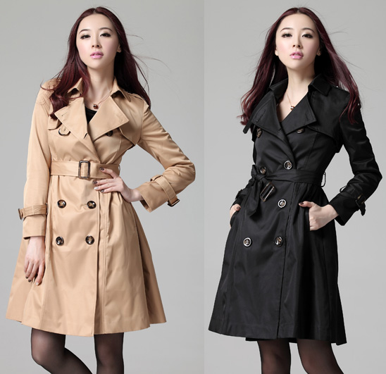 Free shipping 2013 spring women double breasted coat, slim elegant long windbreaker women, Black/Khaki/Champagne