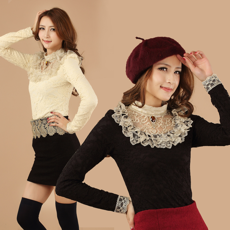 Free shipping 2013 spring women's all-match lace shirt slim long-sleeve basic shirt Hot sell