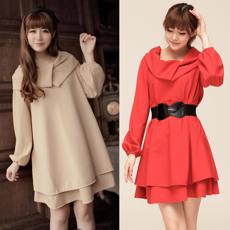 Free Shipping 2013 spring women's cloak trench long-sleeve plus size one-piece dress belt 7068