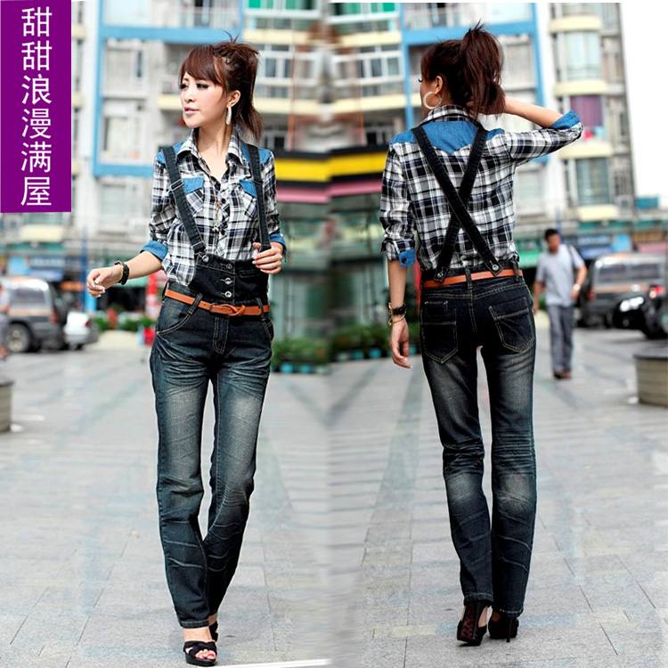 Free Shipping 2013 spring women's d271 casual fashion personality all-match denim jumpsuit suspenders trousers high quality