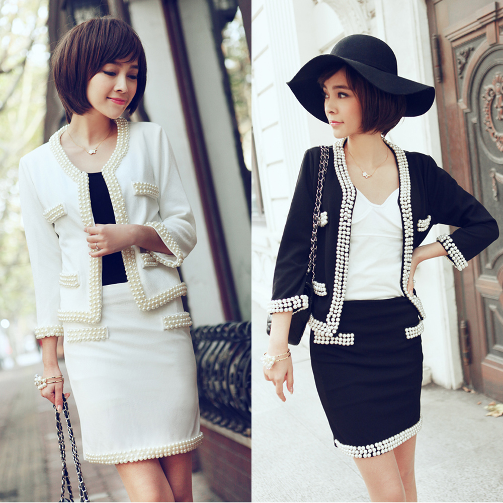 free shipping 2013 spring women's handmade beaded knitted set gentlewomen sweet ol suit set