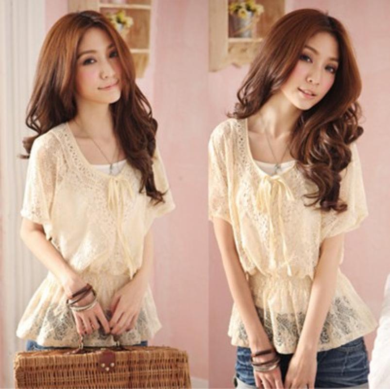 Free Shipping 2013 spring women's high quality sweet rope sexy lace twinset chiffon shirt