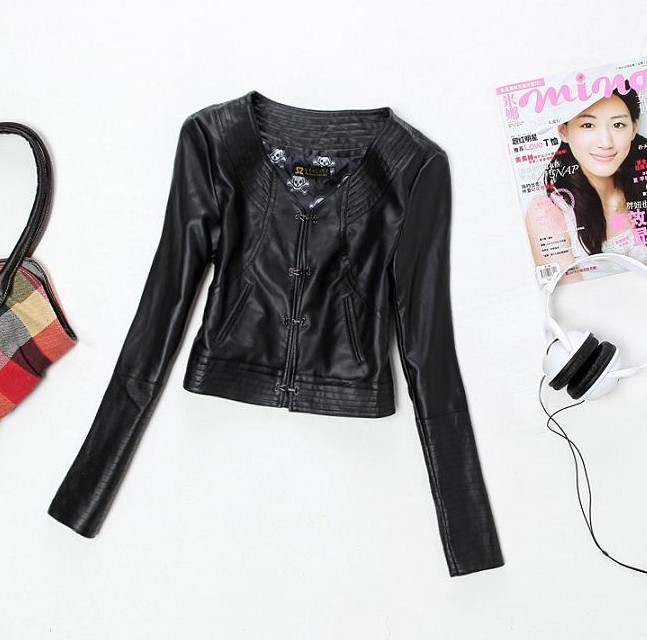 Free Shipping 2013 Spring women's   japanese style   all-match o-neck short design leather small leather clothing 8620007f