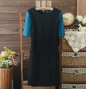 Free shipping 2013 spring women's leather patchwork double pocket fashion short-sleeve dress t-shirt dress