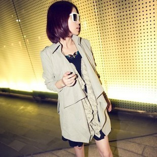 Free Shipping 2013 spring women's medium-long plus size patchwork baimuer lace front fly long-sleeve outerwear trench female LDX
