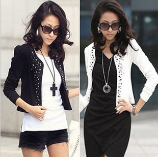 Free shipping! 2013 spring women's new arrival rivet o-neck long-sleeve slim coat short jacket female t870