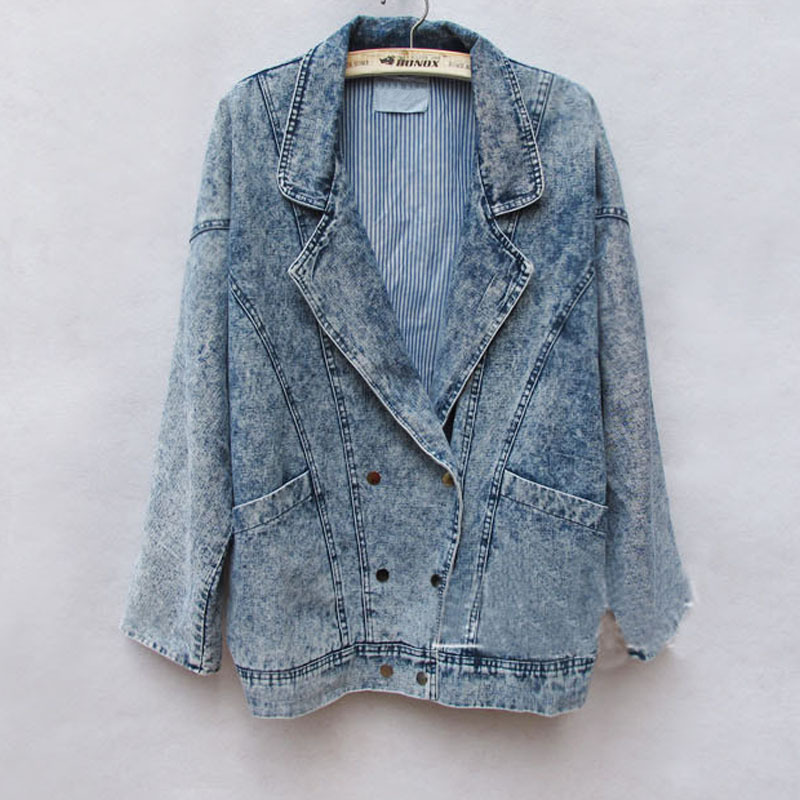 Free shipping 2013 spring women's plus size loose casual medium-long turn-down collar denim outerwear