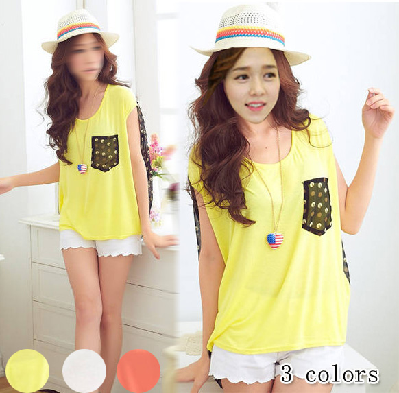 Free Shipping 2013 spring women's r1618 back casual polka dot patchwork loose sleeveless chiffon shirt top