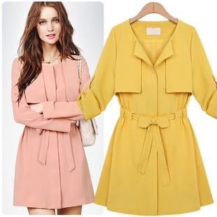 Free shipping 2013 spring women's trench fashion street style medium-long plus size slim trench outerwear female