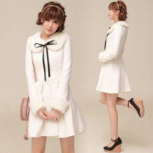 Free Shipping 2013 Spring    women white medium-long slim woolen outerwear overcoat