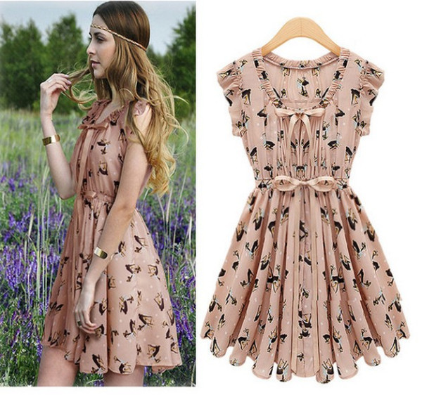 Free shipping!2013 Spring Womens korean dress Elk pattern dress casual chiffon  mini cute dresses,QN019