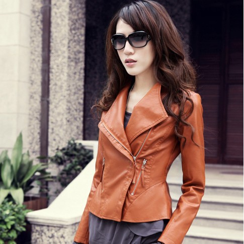 Free shipping 2013 Spring Womens leather jacket Ladies Brown Soft leather Jacket Zipper Short Coat  1182