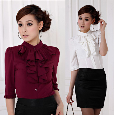 Free shipping 2013 spring work wear women's set skirt fashion ol slim half sleeve shirt work wear
