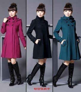 Free shipping , 2013 Stand collar cap double breasted woolen overcoat, formal women's thick outerwear ,women woolen trench