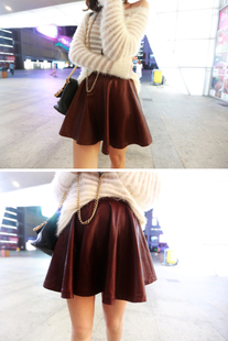 Free shipping 2013 Sty nda high waist pleated faux leather puff skirt