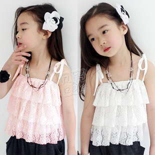 free shipping 2013 summer aesthetic paragraph lace girls clothing baby child tx-1692 spaghetti strap top