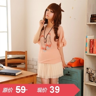 free shipping 2013 summer batwing sleeve plus size chiffon women's short-sleeve t-shirt top cute strapless shirt