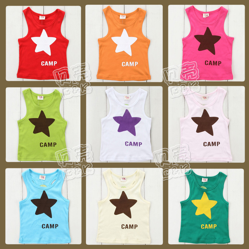 Free Shipping 2013 summer candy five-pointed star boys clothing girls clothing baby vest tx-0345