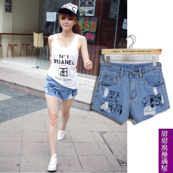 Free Shipping 2013 summer casual all-match fashion flash light blue denim shorts c1829 wholesale