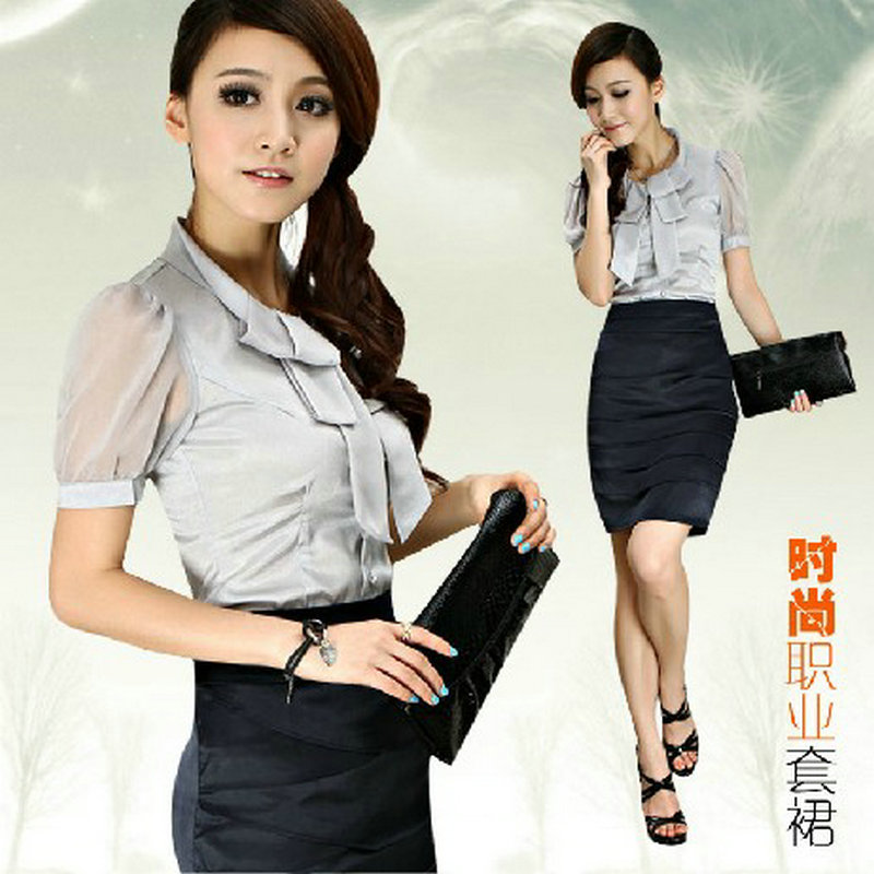 Free shipping 2013 summer clothing ol work wear work wear plus size fashion chiffon skirt dress set
