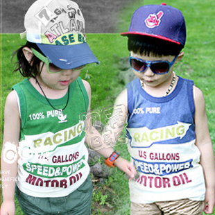 FREE SHIPPING! 2013 summer color block decoration boys clothing girls clothing child T-shirt sleeveless vest tx-0978