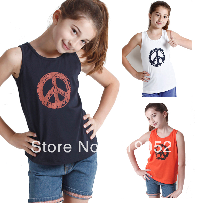 Free Shipping 2013 Summer Fashion Female Child100% Cotton Solid Sleeveless Vest