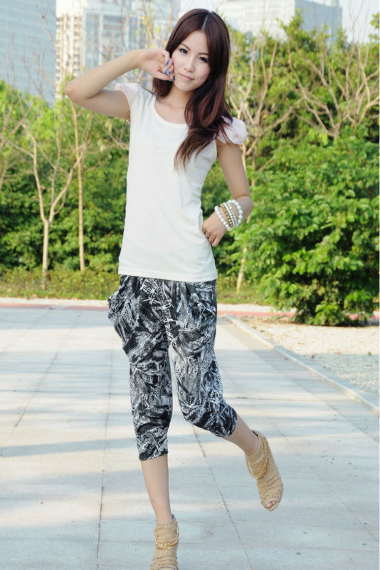 Free shipping 2013 summer female japanned leather stretch cotton harem pants harem pants legging plus size