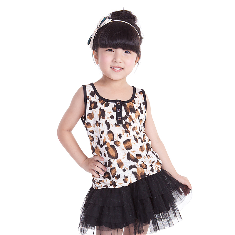 Free shipping 2013 summer girls clothing leopard print sleeveless T-shirt child vest b2054