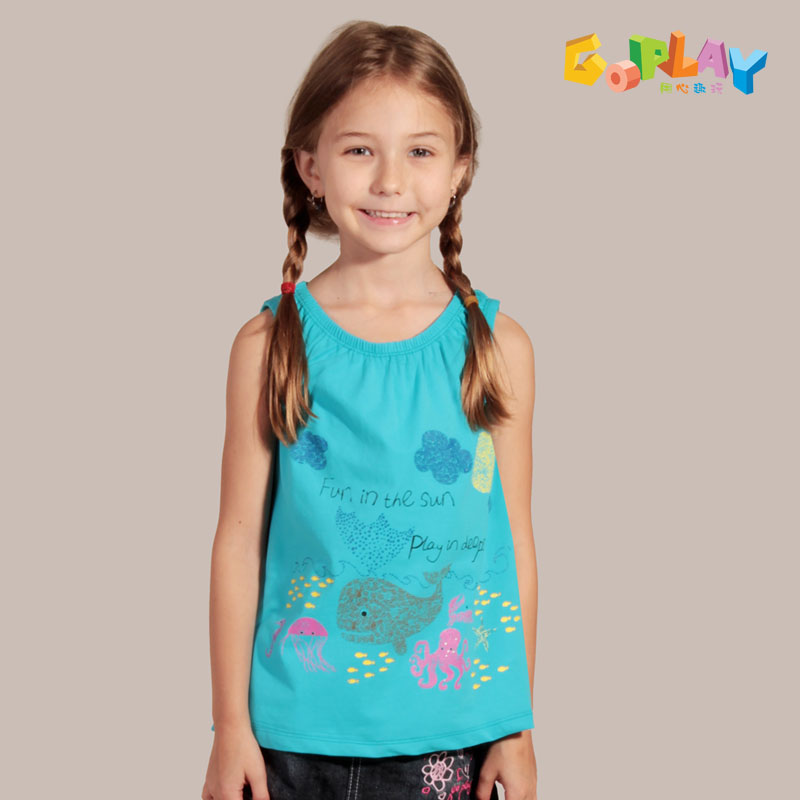 Free shipping+2013 summer Goplay children's clothing 2013 female child pattern beach sleeveless vest spaghetti strap top