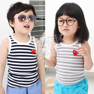 free shipping 2013 summer heart stripe of paragraph boys clothing girls clothing baby vest tx-1089