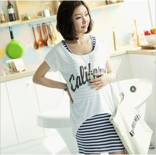 Free shipping 2013 summer Korean Maternity summer dress pregnant women blouse suit two pieces irregular maternity T-shirt