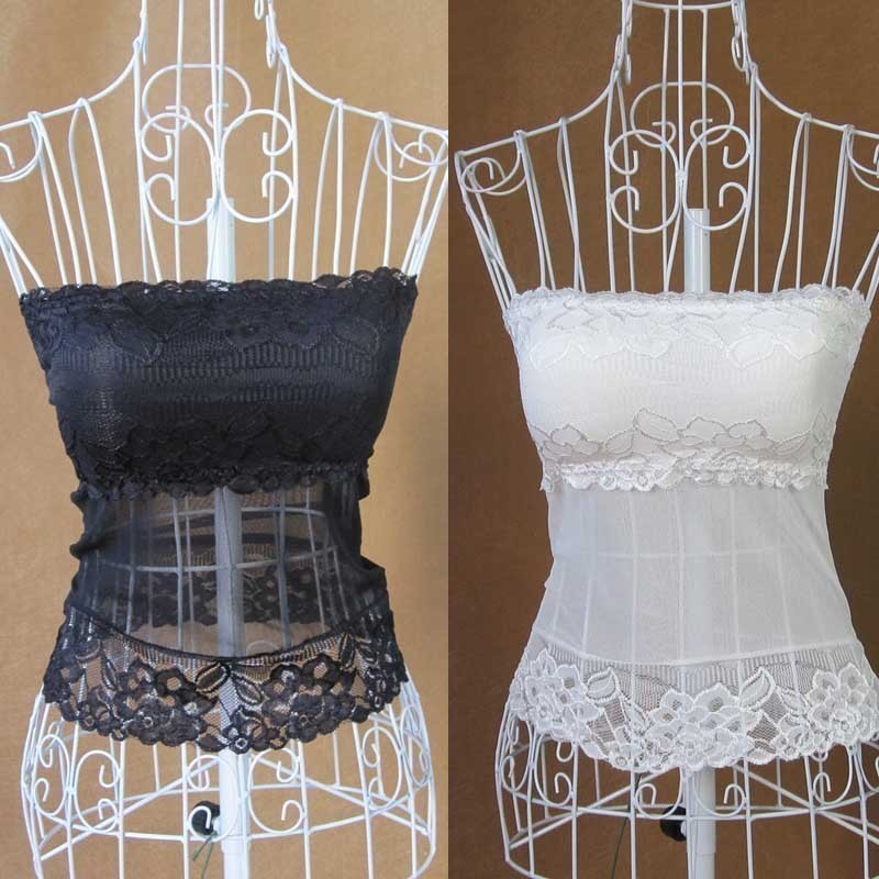 free shipping 2013 summer Lace flower ultra long tube top breathable gauze basic underwear belt pad tube top