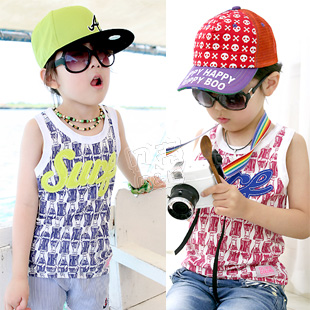 free shipping 2013 summer letter boys clothing girls clothing baby child T-shirt sleeveless vest tx-1571