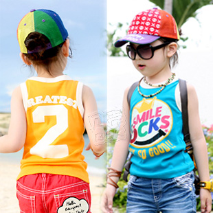 Free Shipping, 2013 summer letter digital boys girls clothing child T-shirt sleeveless vest tx-1560