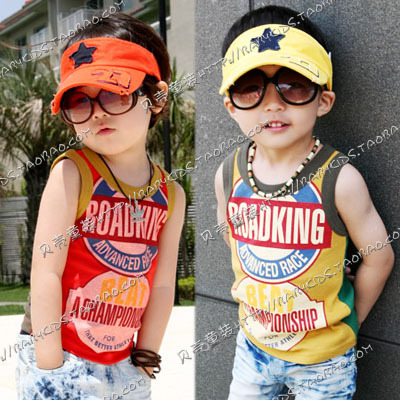 FREE SHIPPING! 2013 summer letter double faced color block decoration boys clothing girls clothing baby child vest tx-0766
