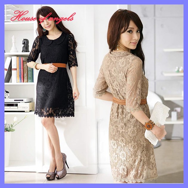 Free shipping 2013 summer new fashion knee-length dress long sleeve women lace clothing plus size wholesale and retail ioeoi9862