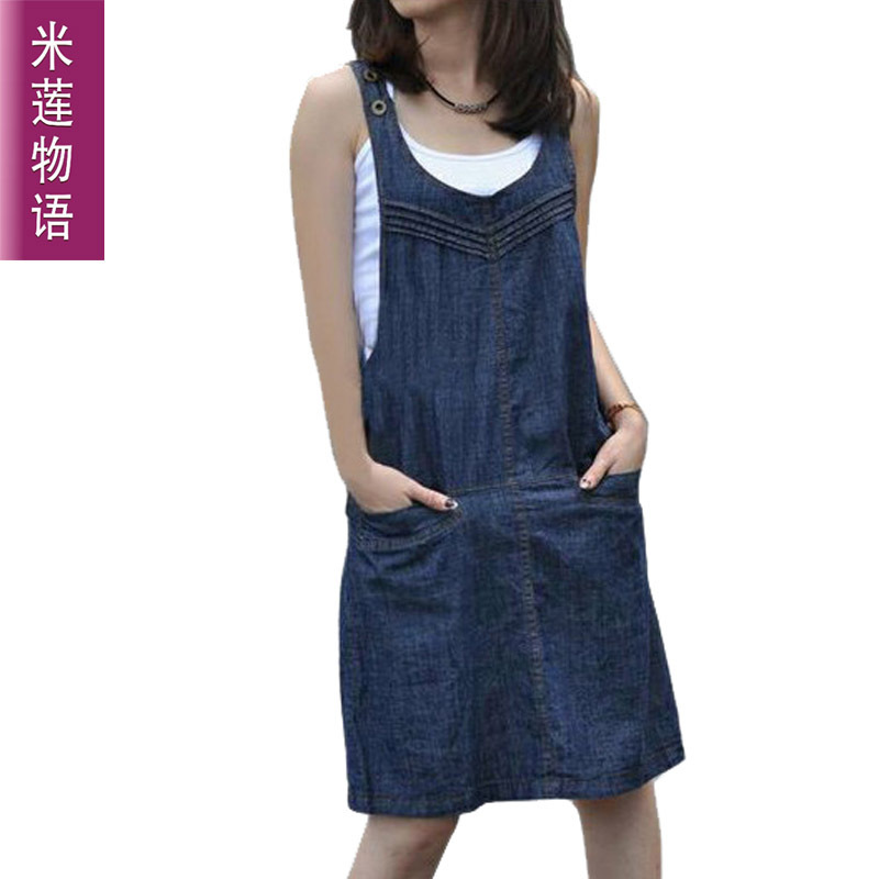 Free Shipping! 2013 Summer Plus Size New Fashion Women Suspenders Tank Vest Loose Dress Denim Dress L-5XL D0630#