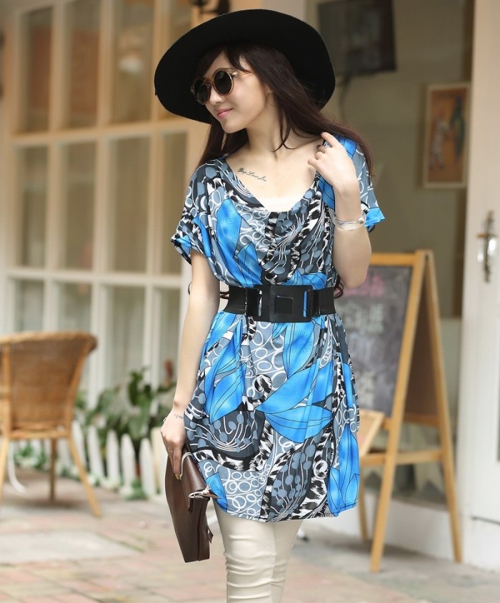 Free Shipping 2013 Summer plus size  one-piece Print Leaf dress V-neck slim skirt kr04
