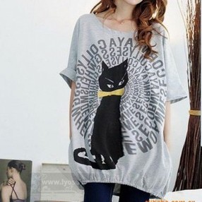 Free shipping 2013 summer pregnant women loose t shirts casual fashion cute cat design maternity wear tee