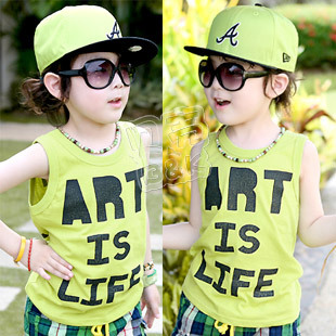 Free Shipping, 2013 summer simple letter boys clothing girls clothing child T-shirt sleeveless vest tx-1126