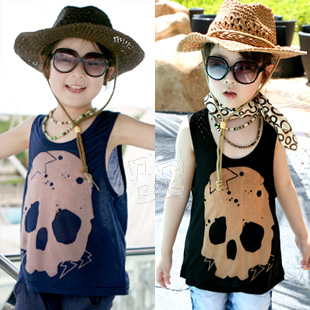 Free shipping! 2013 summer skull clothing boys girls clothing baby child T-shirt sleeveless vest tx-1568