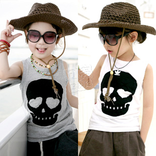 Free shipping! 2013 summer skull clothing boys girls clothing baby child T-shirt sleeveless vest tx-1570