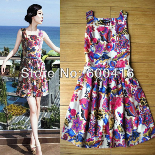 Free Shipping 2013  Summer Stunning Printed Emulation silk vest dress 130227Q01