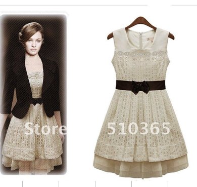 Free shipping 2013 summer vintage western big size high quality lace women dresses (with belt) 2542YYS