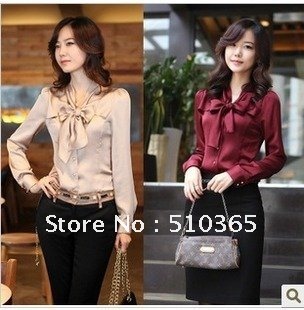 free shipping 2013 Summer women fashion long sleeve bowkot chiffon shirt blouses 3019 Y465