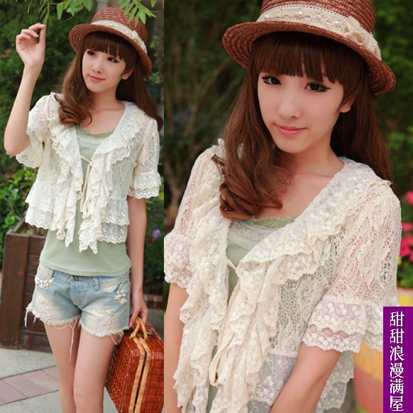 Free Shipping 2013 summer women's 132331 sweet full lace lacing shirt small cardigan