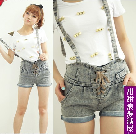 Free Shipping 2013 summer women's 3781680 casual denim one-piece shorts bib pants wholesale